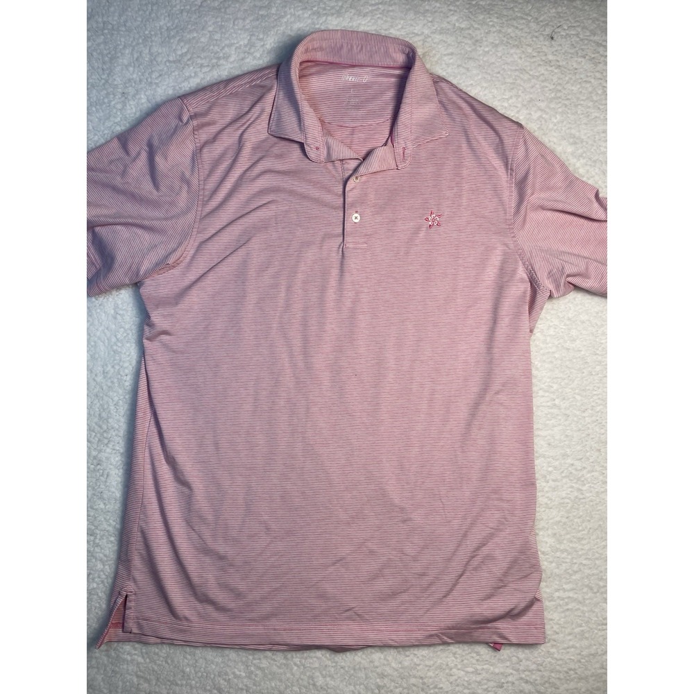 Johnnie O Polo Shirt Men Large Pink Stripe Performance Stretch Golf Shirt